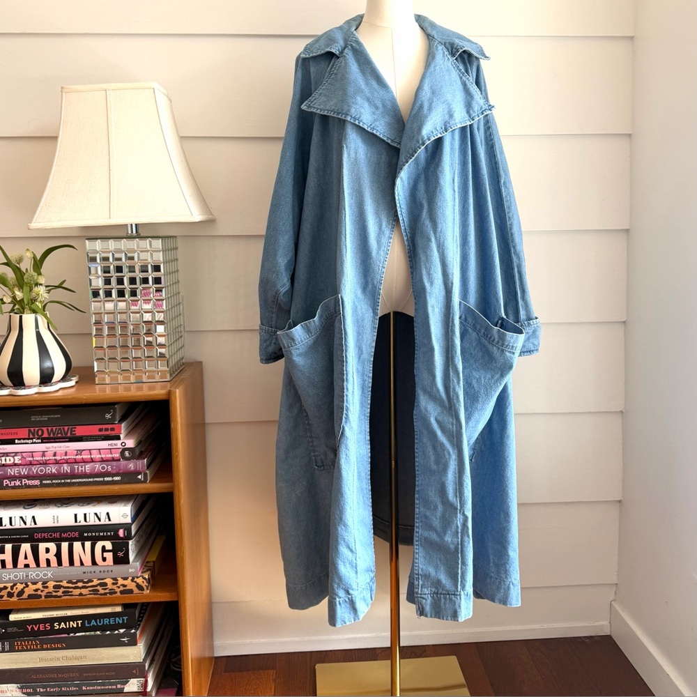 Vintage Denim Trench Coat Duster Jacket Britannia Relaxed Fit